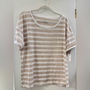 XL Talbots tee shirt; white with sparkly gold stripes; cuffed short sleeves